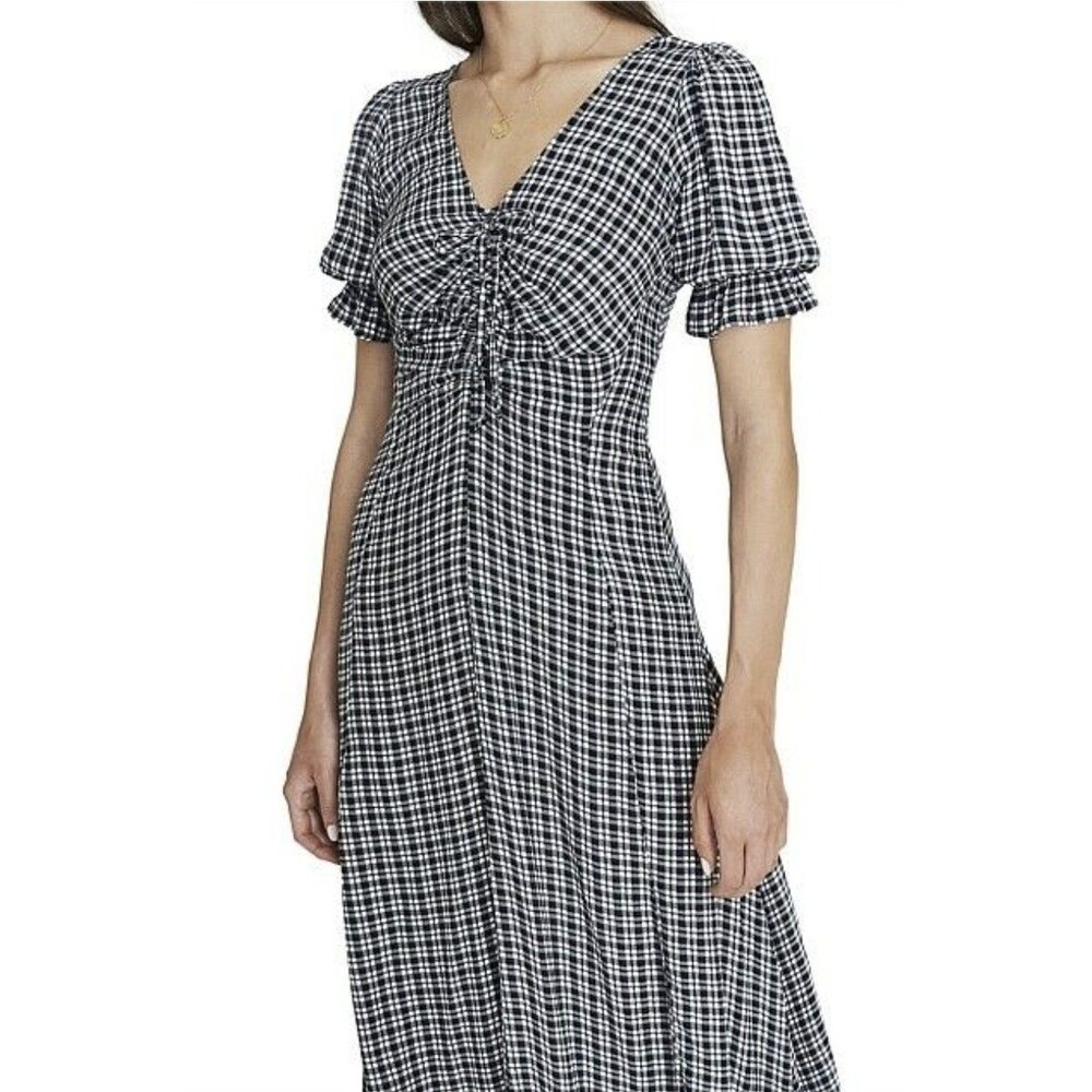 Faithfull the brand AMBER BLACK CHECK SHORT SLEEVE MIDI DRESS Size 8 Retro